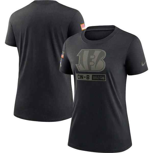 Women's Cincinnati Bengals 2020 Black Salute To Service Performance NFL T-Shirt (Run Small)